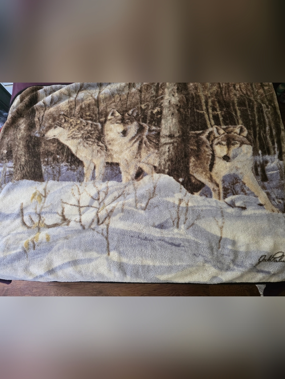 Wolves in Birch Trees Throw Blanket Wolf Pack Throw  44" x 62" Wide CLEAN